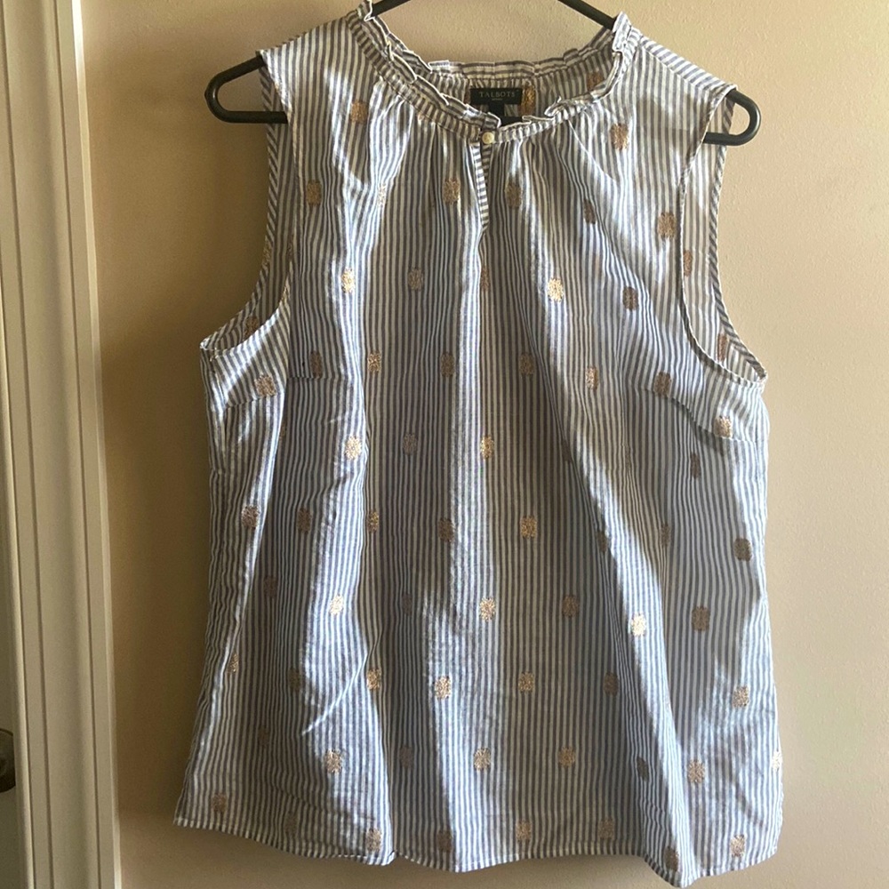 Talbots Sleeveless Summer Top with Metallic Accents, Size Large Petite